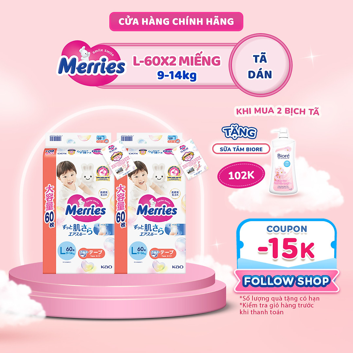 Combo 2 Tã/bỉm dán Merries Jumbo Đủ Size M70/L60