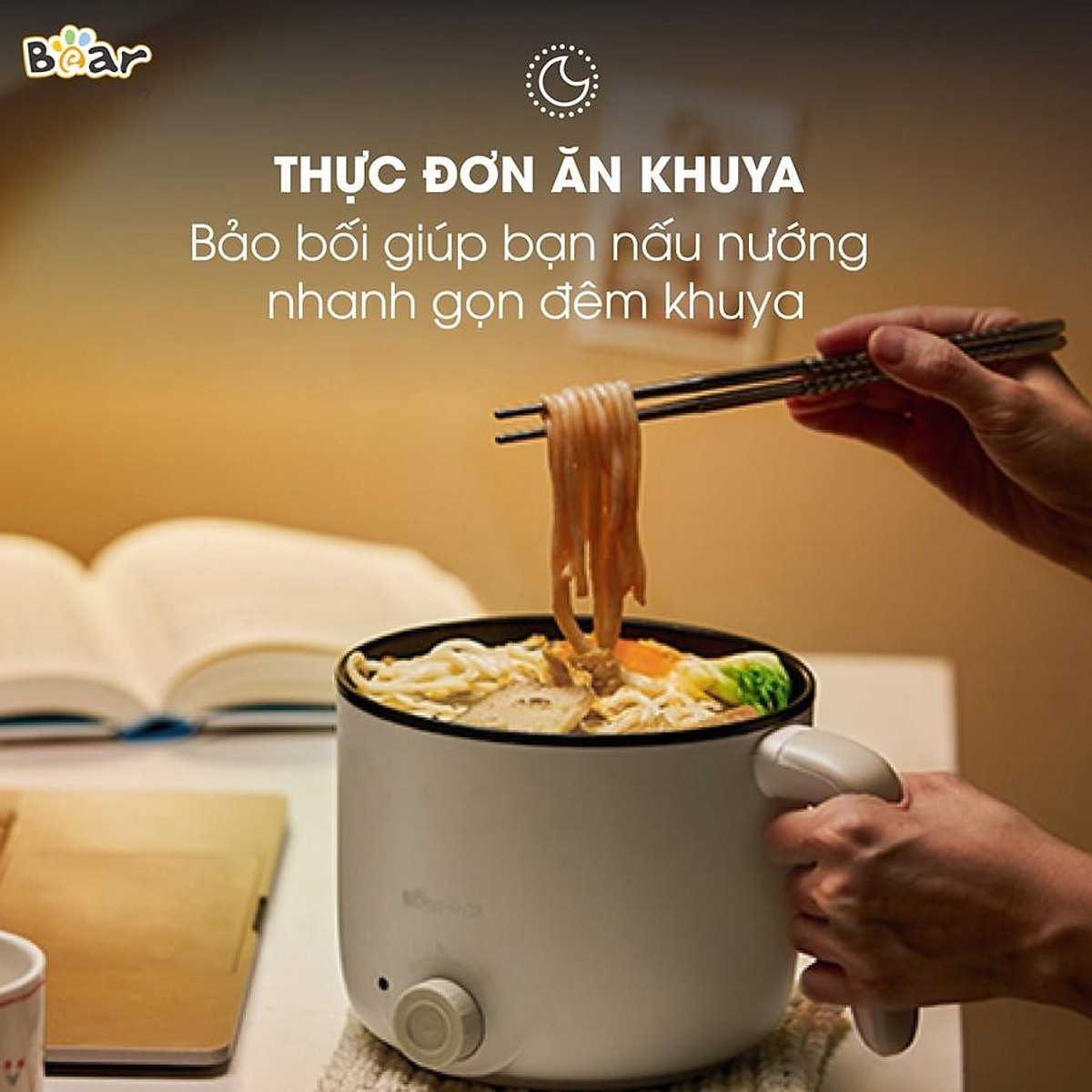 Nồi điện mini đa năng Bear 1.2L (kèm khay hấp) nồi lẩu điện mini, Anh Lam Store - Hàng chính hãng