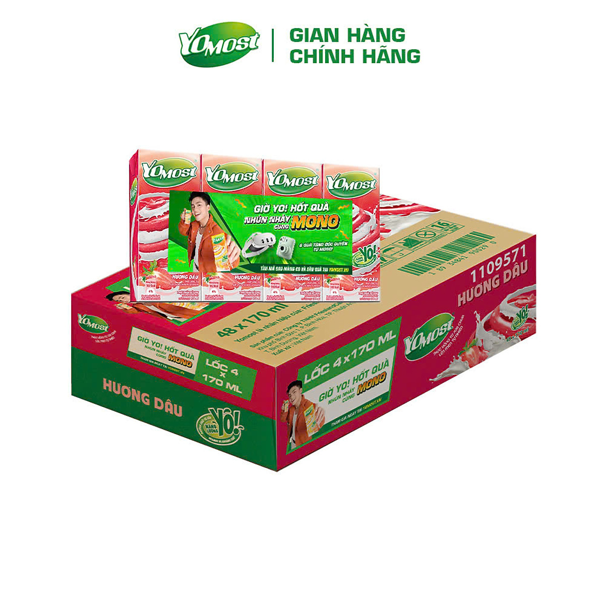 Thùng 48 Hộp Sữa Chua Lên Men Tự Nhiên Yomost Vị Dâu (170ml/Hộp)