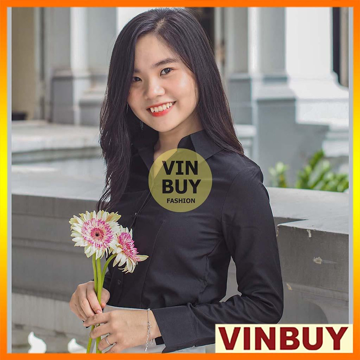 Áo sơ mi đen nữ tay dài phong cách công sở chất vải mềm mịn thấm mồ hôi tốt vải cotton lụa không nhăn