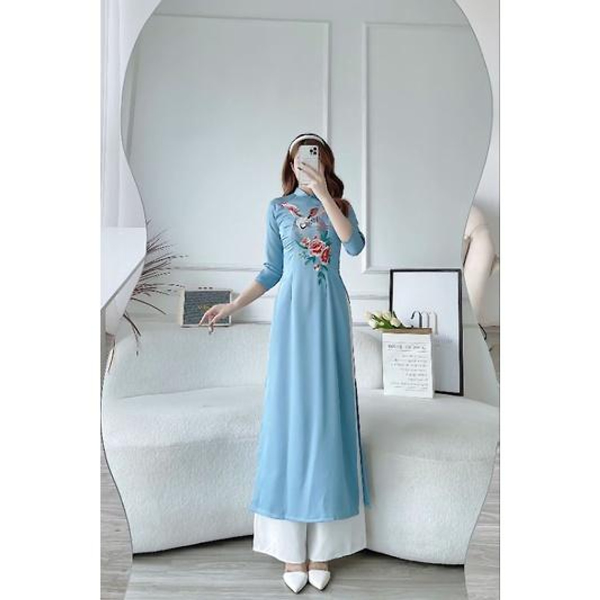 Áo dài lụa thêu cao cấp 4 tà đẹp mềm mại giá rẻ hàng thiết kế Áo Dài Lụa Thêu Cao Cấp 4 Tà Đẹp Mềm Mại Giá Rẻ Hàng Thiết Kế
