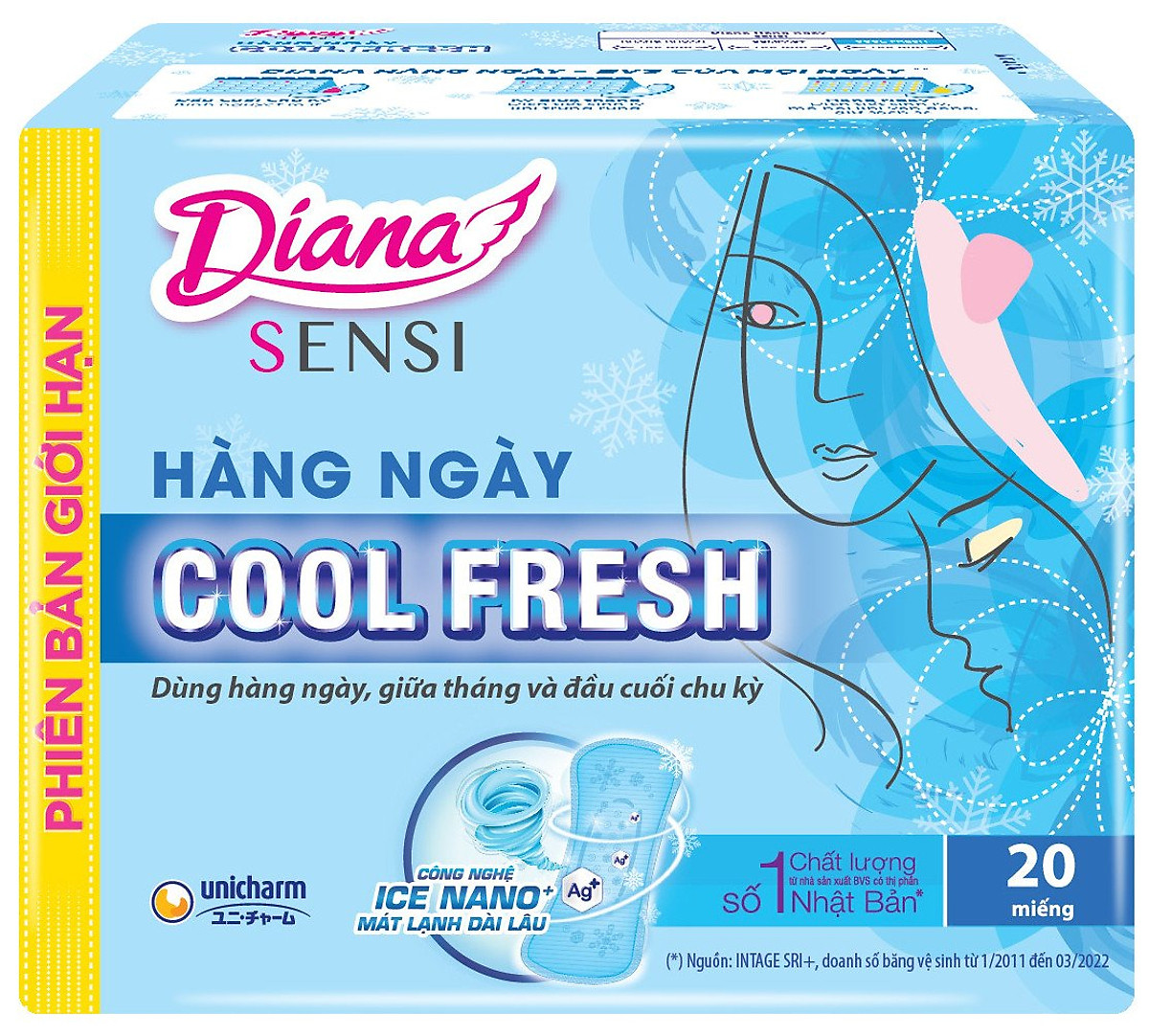 Bộ 6 Gói Băng Vệ Sinh Diana Hàng Ngày Cool Fresh (Gói 20 miếng)