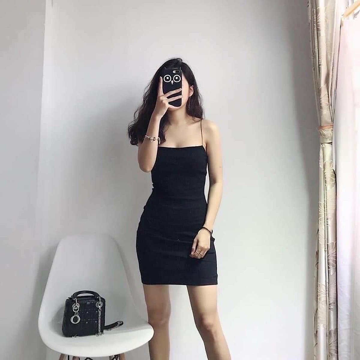 Váy body 2 dây sợi bún đen siêu hot ️ Đầm body, đầm ulzzang hai dây