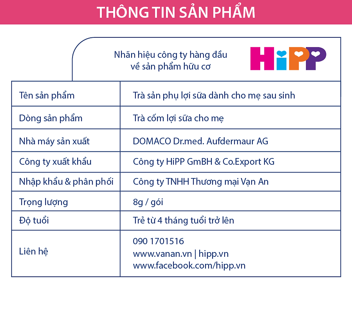 Trà cốm lợi sữa HiPP dành cho phụ nữ cho con bú (5 gói x 8g) - Nhập khẩu Thụy Sỹ