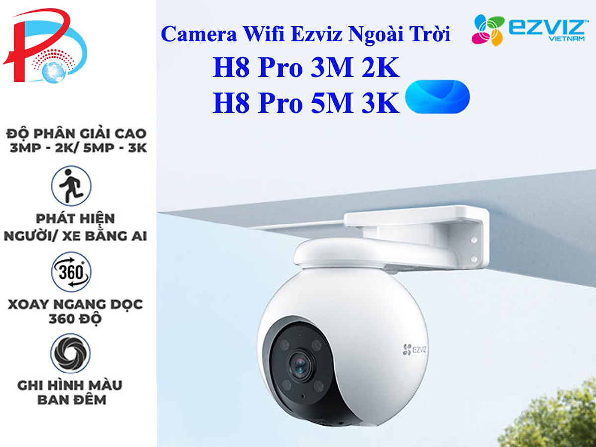 Camera Wifi Ezviz H8 3M 2K Quay 360 độ, Tính hợp AI, Đàm Thoại 2 Chiều, Có Màu Đêm - Hàng chính hãng
