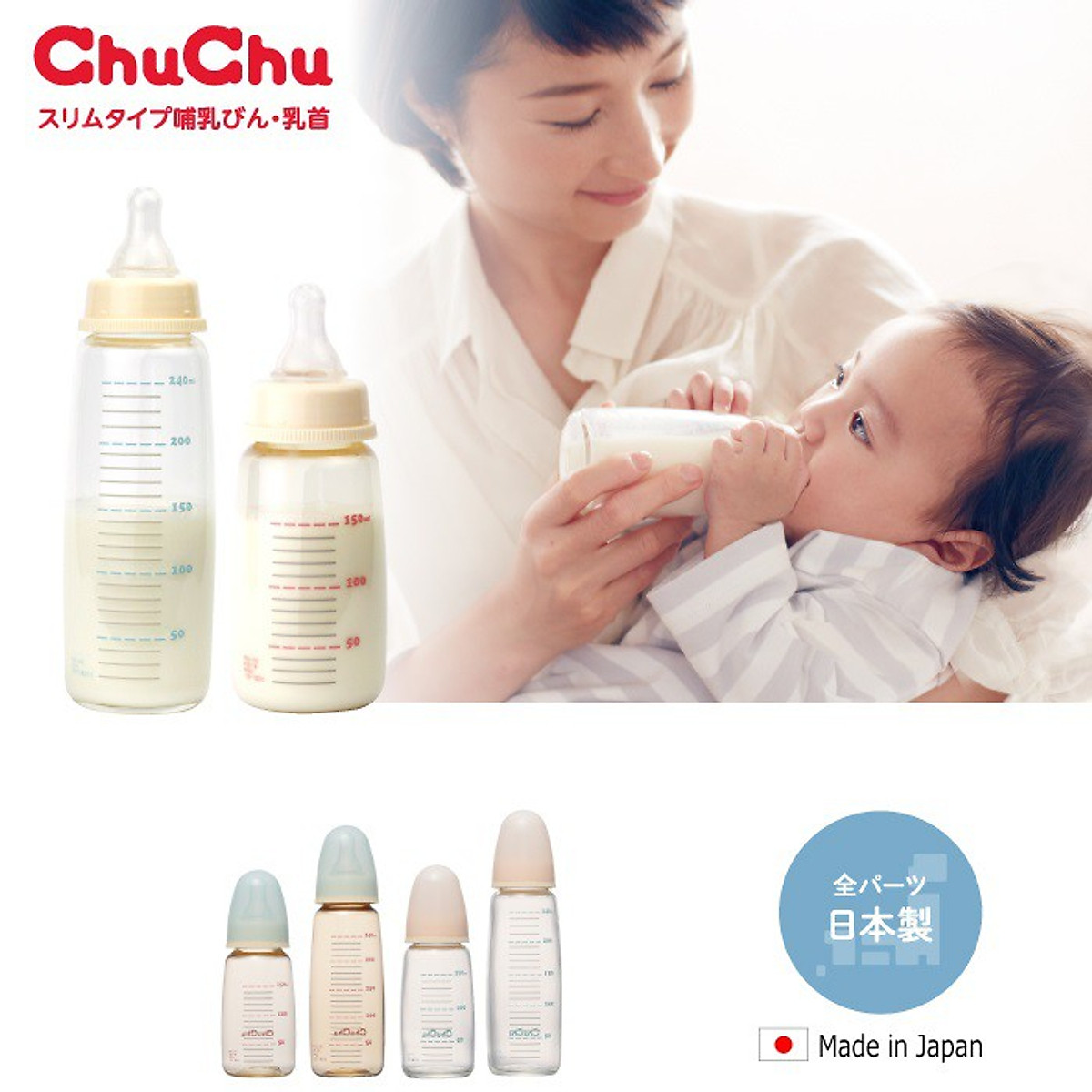 Bình sữa thủy tinh chịu nhiệt Chuchu Baby Chính Hãng