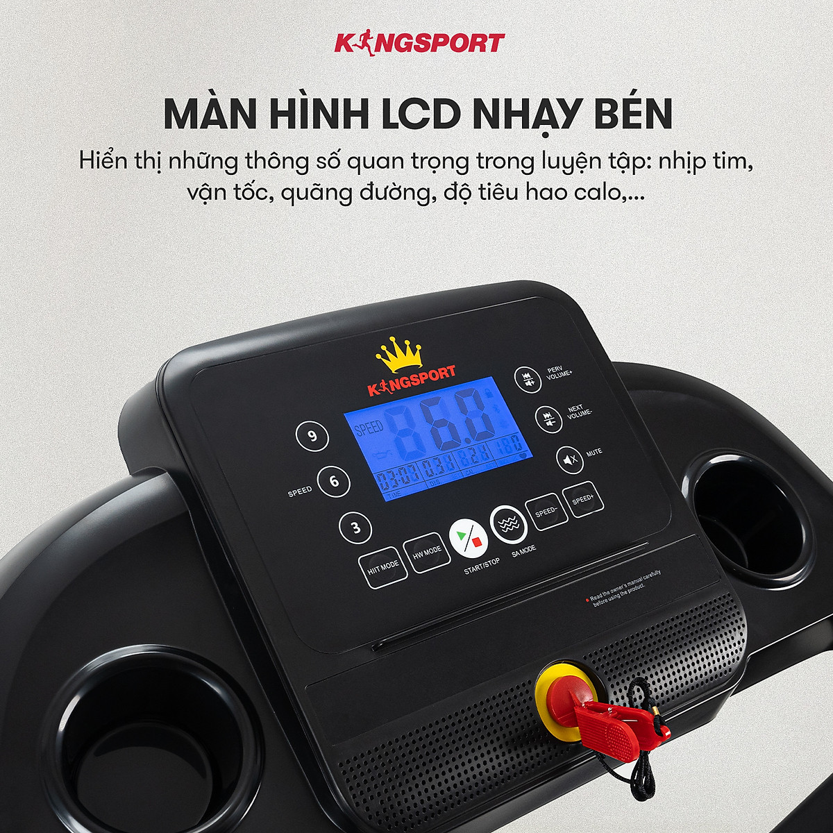 CHỈ GIAO MIỀN NAM Máy chạy bộ KINGSPORT Plus K-04 đơn năng,thảm chạy rộng chống trơn, thiết kế nhỏ gọn, cân nặng phù hợp từ dưới 70kg