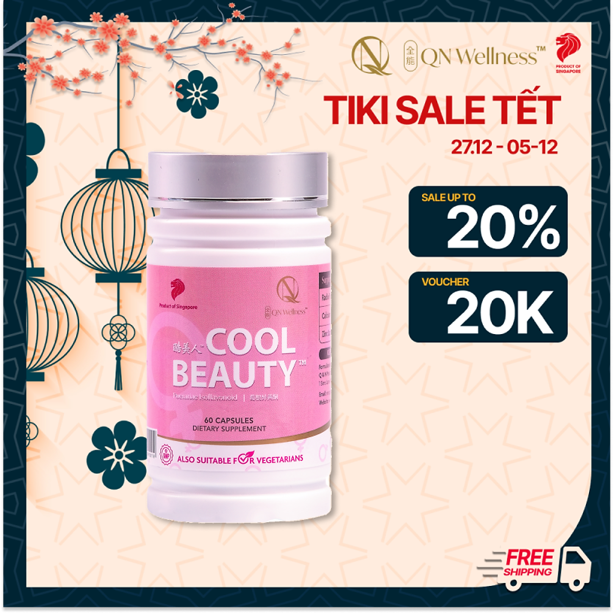 Viên Uống Bổ Sung Cho Nữ Giới Cool Beauty QN Wellness Chiết Xuất Cây Dong Riềng, Viên Uống Bổ Sung Cho Nữ Giới Cool Beauty QN Wellness Chiết Xuất Cây Dong Riềng,