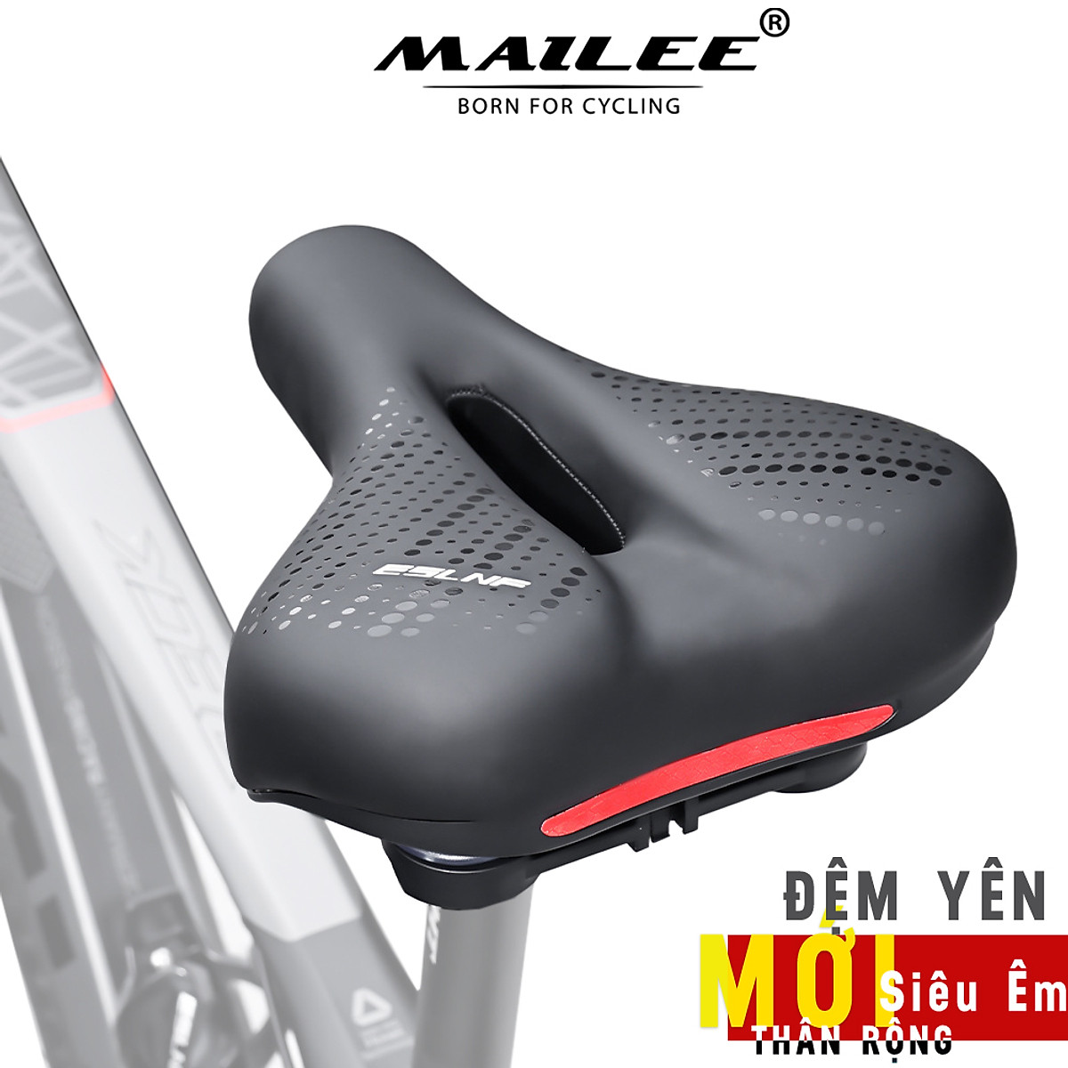 Yên BÉO Xe Đạp ESL-01 Mút Chống Sốc Dày Thoải Mái với bọc da PU, Giảm Chấn Bóng lò xo, khung cong kim loại chắc chắn cho xe đạp MTB, xe thể thao, có khe trượt lắp đèn, 2 cách lắp đặt - Mai Lee