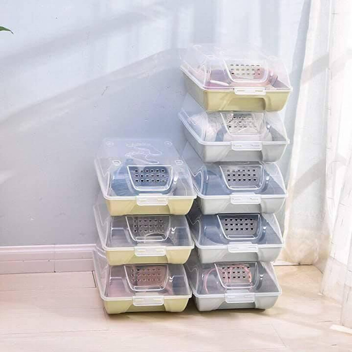 Combo 10 hộp giày nhựa trong suôt/ hộp giày đẹp