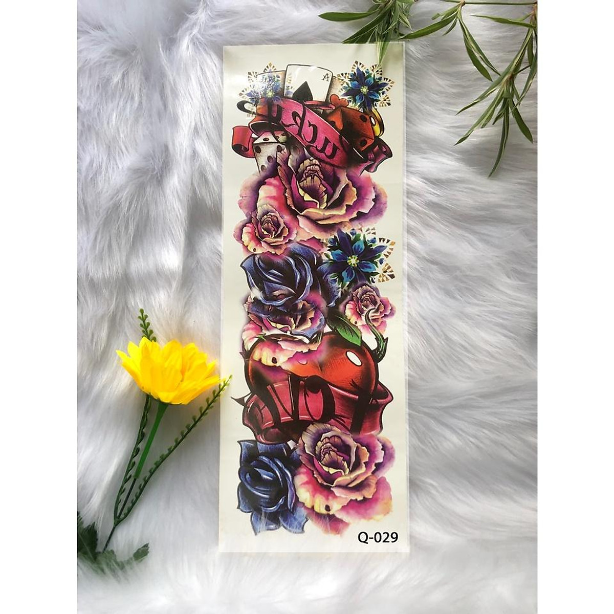 Mua Q-029-Hình Xăm Dán Kín Tay, Nửa Lưng Hình Xăm Dán Kín Tay, Nửa Lưng  Hình Xăm Hoa Hồng Và Trái Tim | Tiki