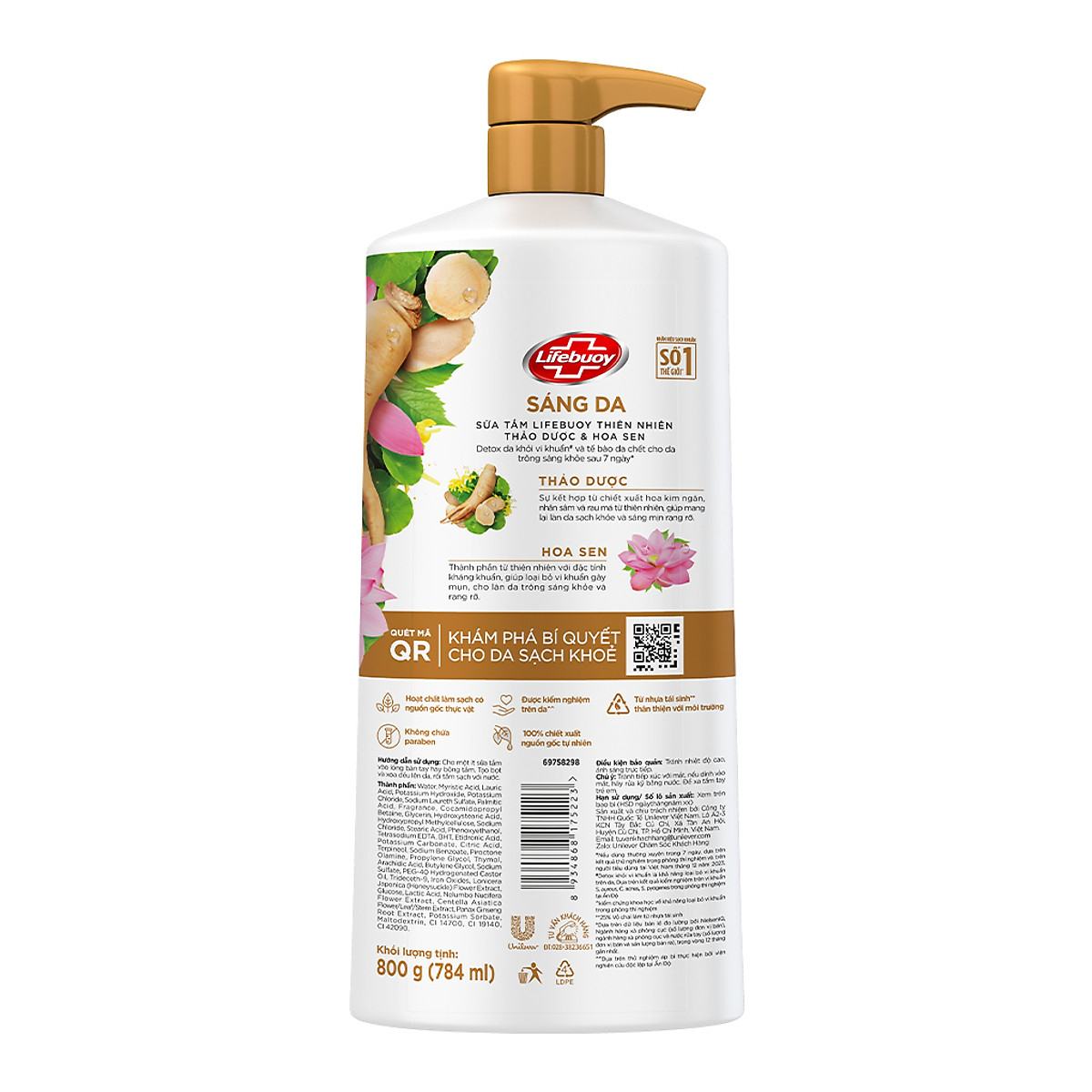Sữa Tắm Lifebuoy Bảo Vệ Khỏi Vi Khuẩn Thảo Dược & Hoa Sen 800g