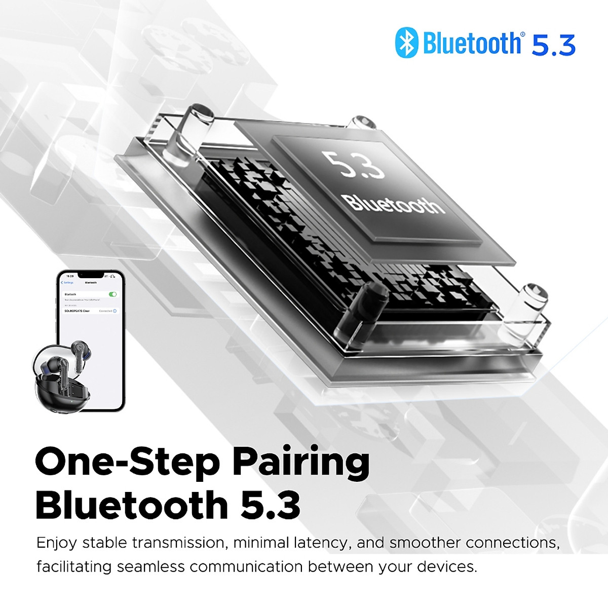 Tai nghe True Wireless SoundPEATS Clear | Trong suốt Trendy | Mic Kép ENC | Bluetooth 5.3 - Hàng Chính Hãng