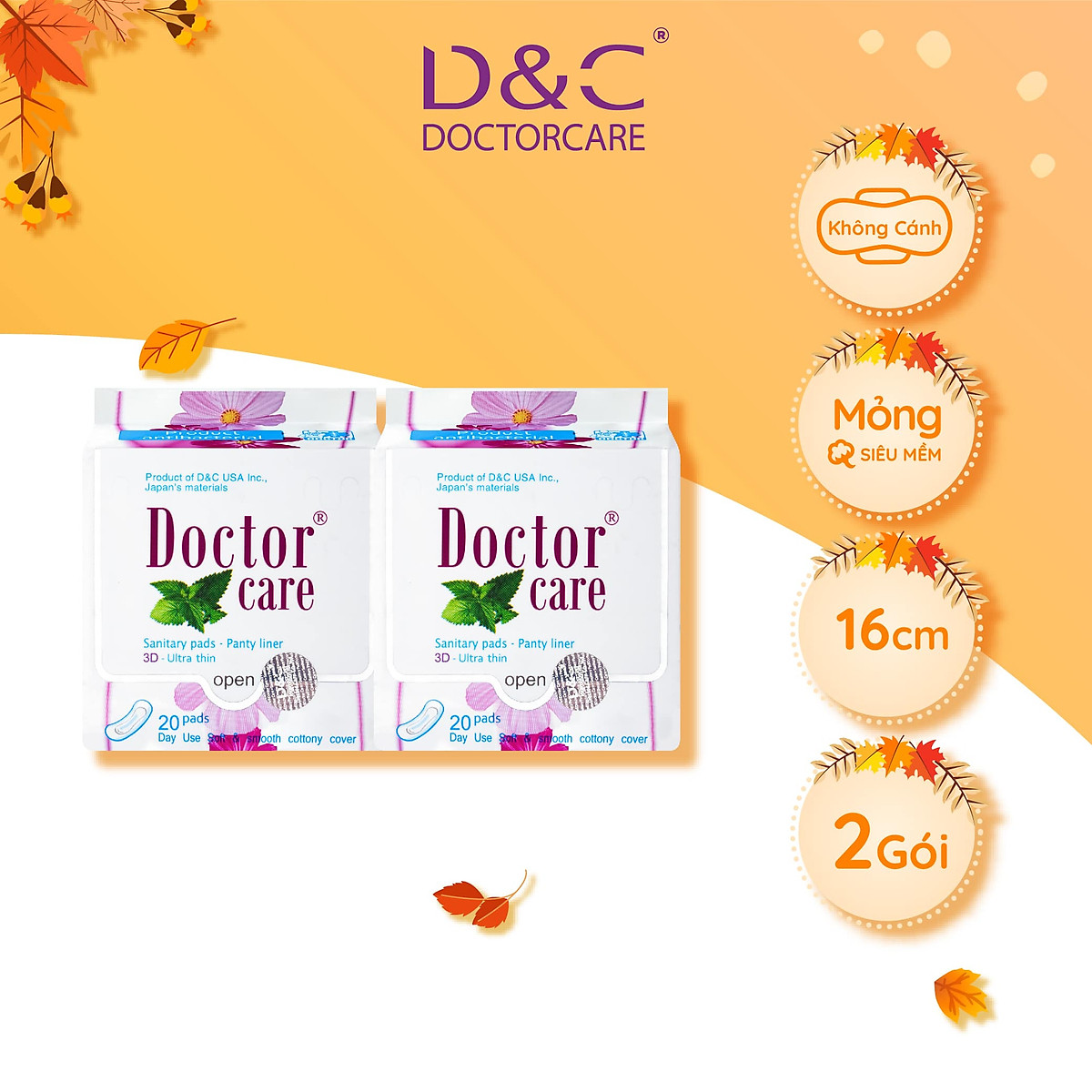 Combo 2 Băng vệ sinh hàng ngày Doctor Care tinh chất thảo dược 16 cm
