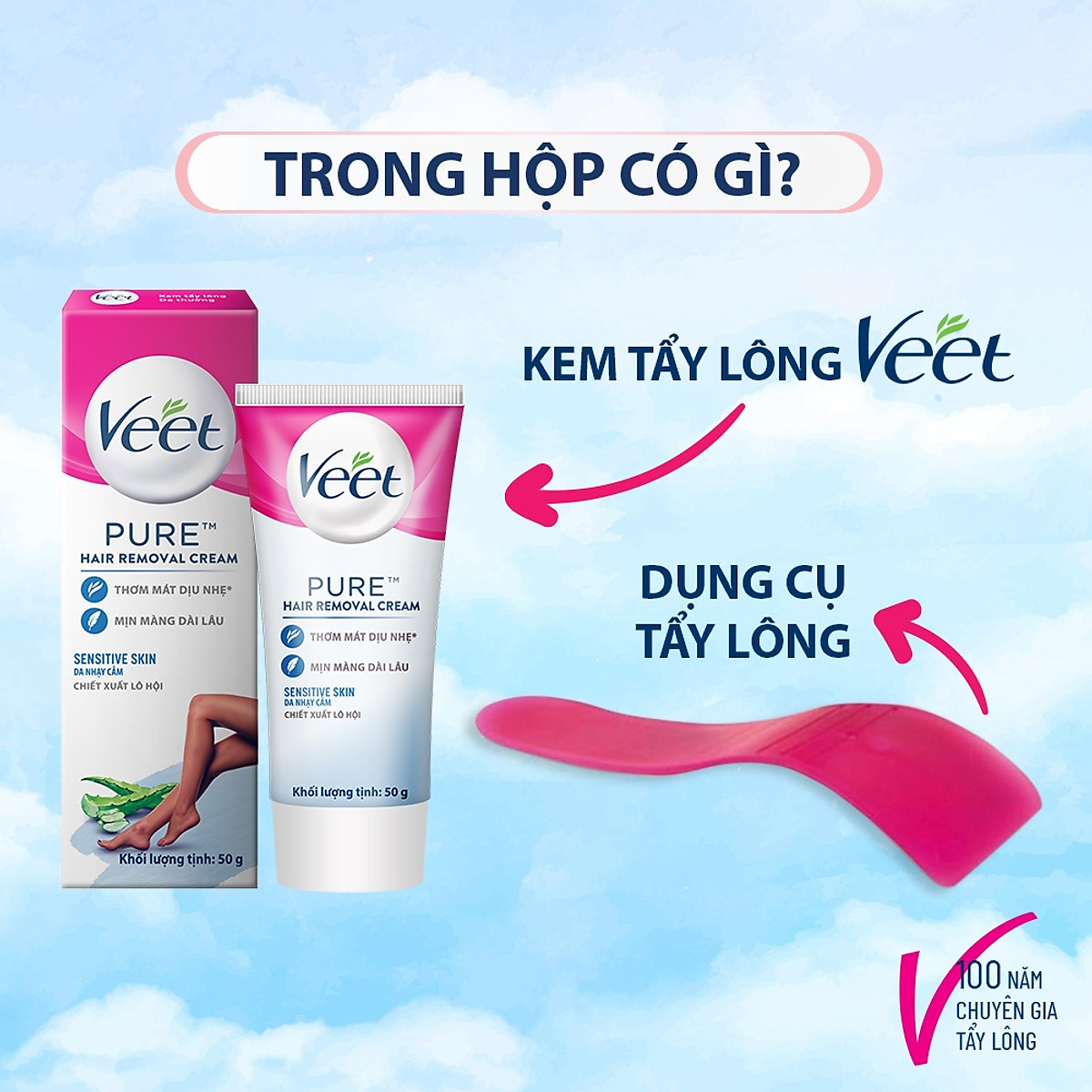 Kem tẩy lông Veet cho da nhạy cảm 50g, công thức Pure cải tiến