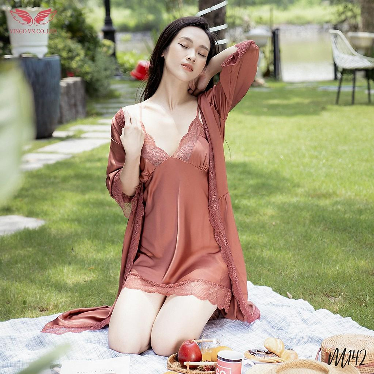 Váy ngủ voan tay bèo họa tiết hoa mẫu đơn VG 90  VINGO Việt Nam