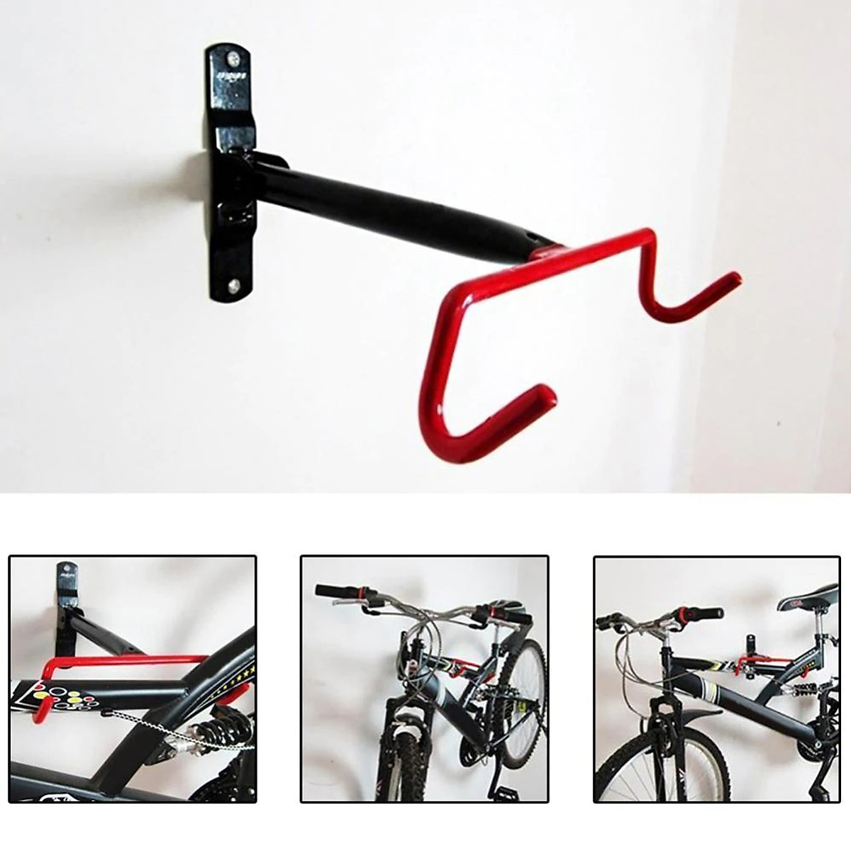 Móc treo xe đạp lên tường MTR02, giá treo xe đạp 2 móc đỏ siêu chắc chắn (kèm ốc vít) Mai Lee