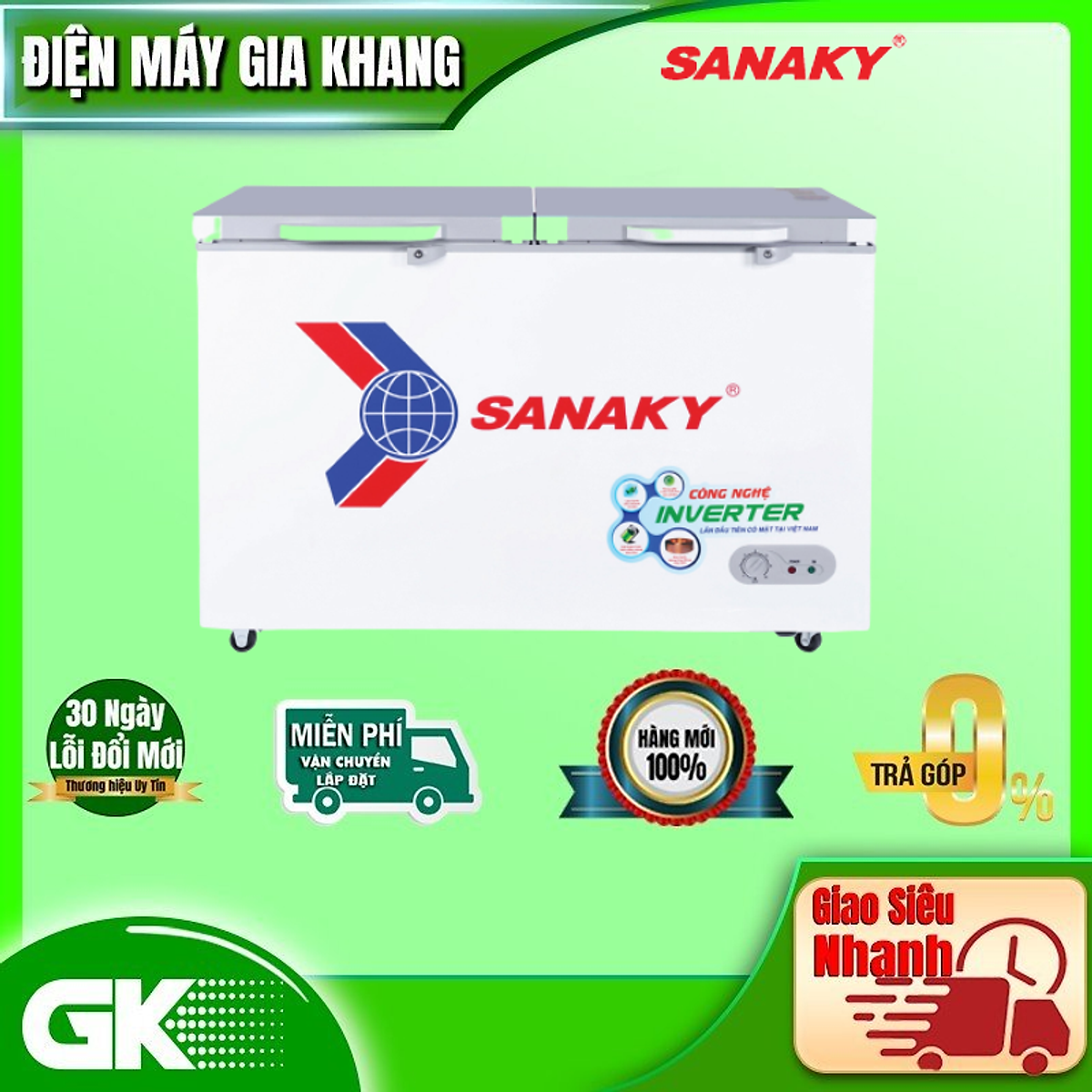 TỦ ĐÔNG INVERTER SANAKY 280 LÍT VH-3699A4K ĐỒNG (R600A) (KÍNH CƯỜNG LỰC) - HÀNG CHÍNH HÃNG