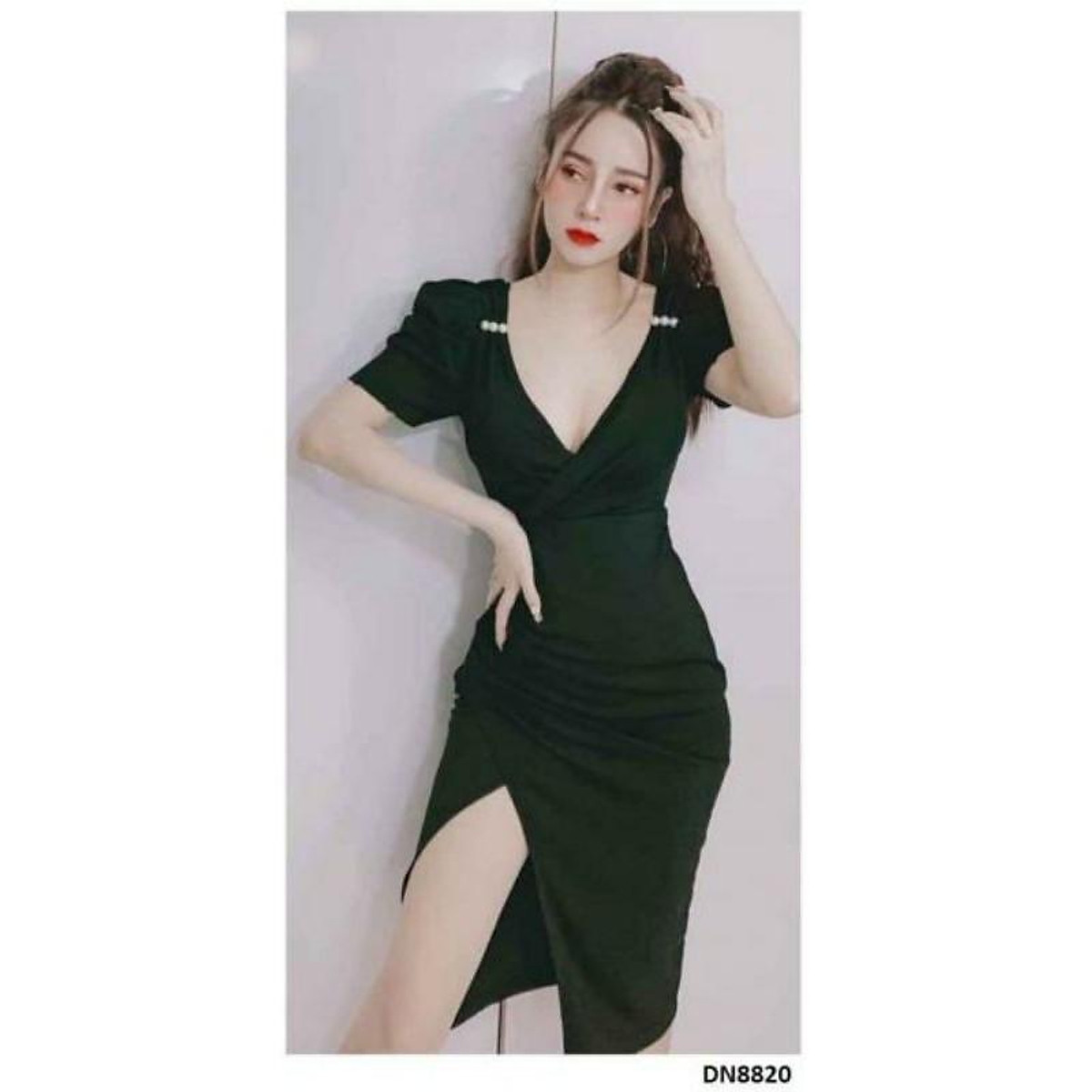 Đầm body tay nhí phồng đắp chéo sexy