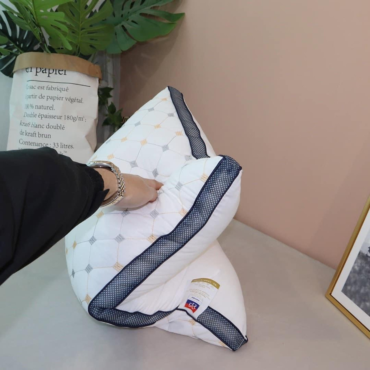 Đôi ruột gối nằm trần trám LIDACO cao cấp bông tự nhiên vải cotton 100% kích thước 50x70cm (2 chiếc)