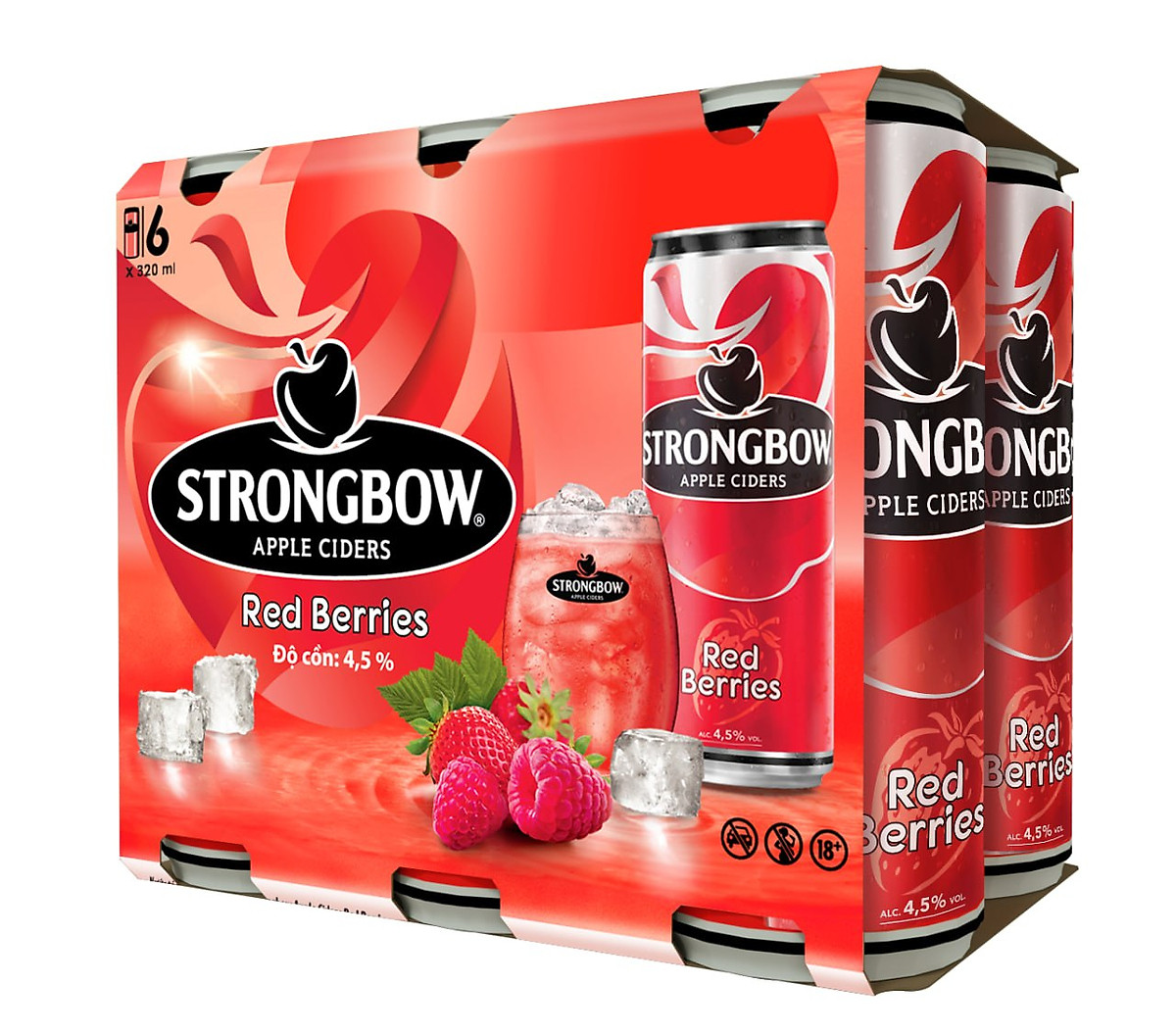 LỐC 6 LON NƯỚC TÁO LÊN MEN STRONGBOW VỊ DÂU ĐỎ 320ML/LON