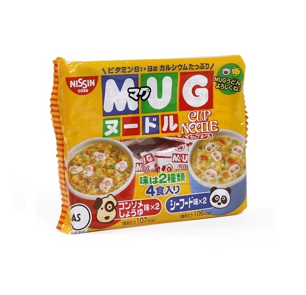 Combo 5 gói Mì ăn dặm cho trẻ trên 1 tuổi Nissin MUG Cup Noodle 96g (4 gói nhỏ bên trong, 2 hương vị) - Nhập khẩu Nhật Bản