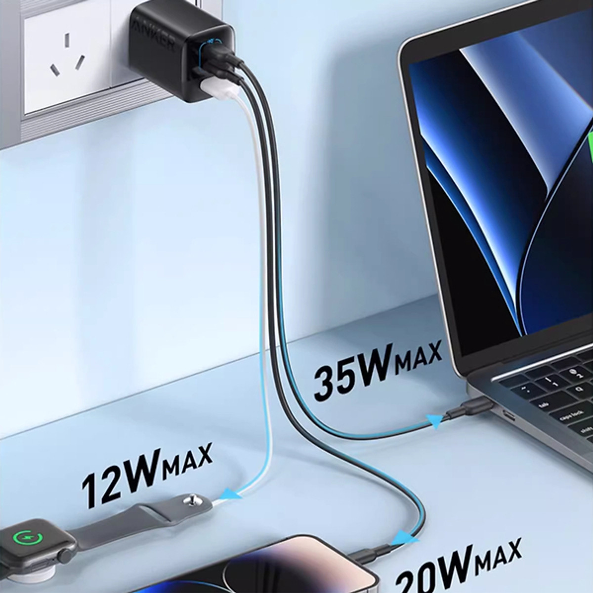 Củ sạc Anker 336 2C1A 67W A2674 - Hàng Chính Hãng - Màu Đen