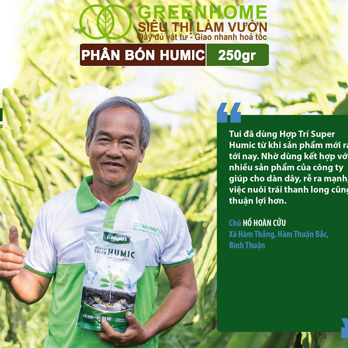 Phân Bón Humic Greenhome, Hợp Trí, 250gr, Hữu Cơ Sinh Học, Giúp Ra Rễ Mạnh, Cải Tạo Đất, Tăng Năng Suất Cây Trồng