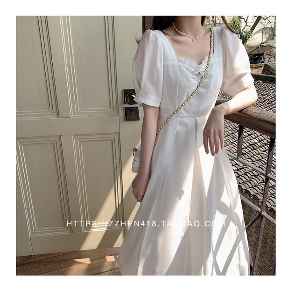 Váy trắng xòe xếp ly eo tay hoa ngực xinh Đầm thiết kế công chúa đi chơi dự  tiệc HOT 2023  MixASale