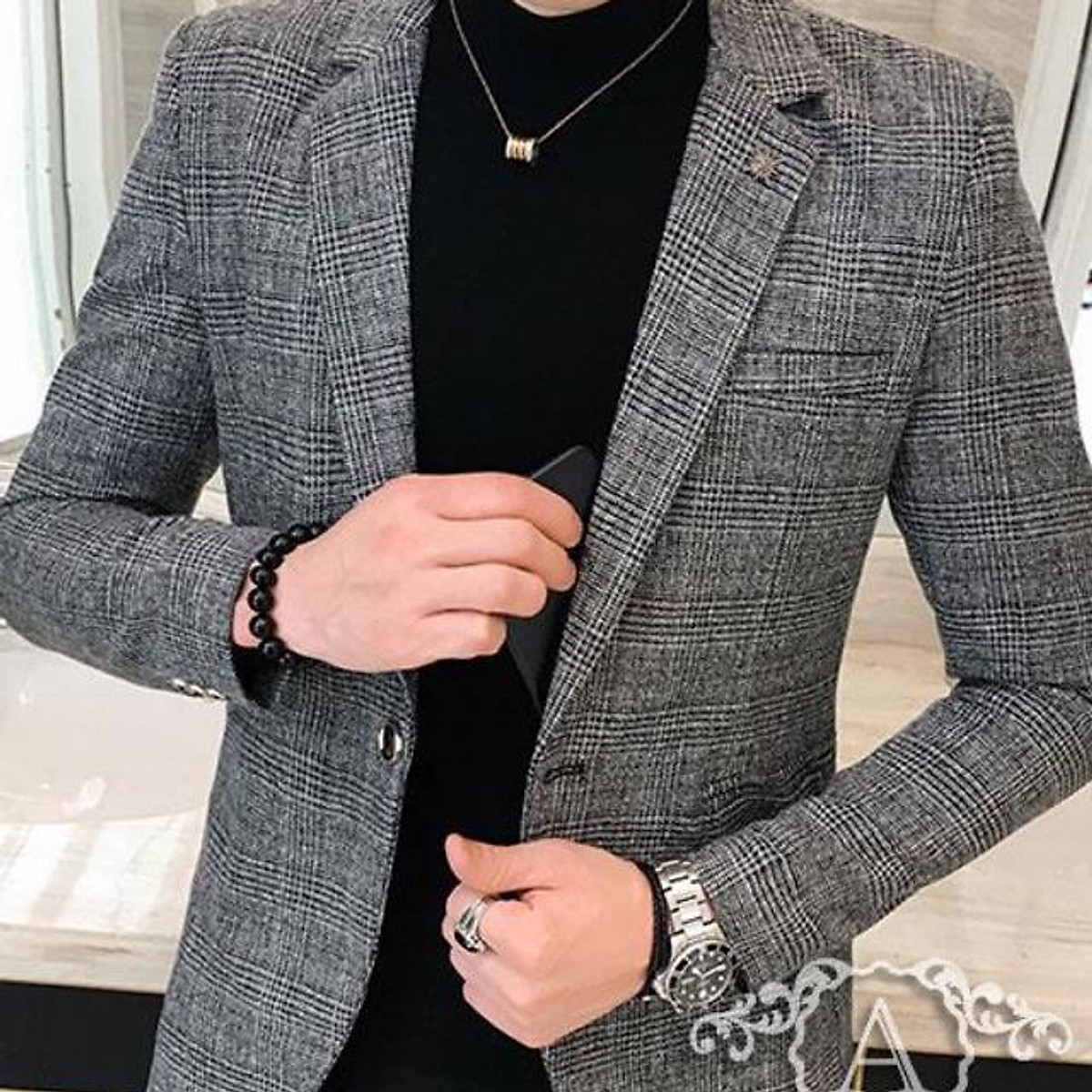 Áo khoác dạ nam cổ vest cao cấp kẻ caro thiết kế mới  Bazavn