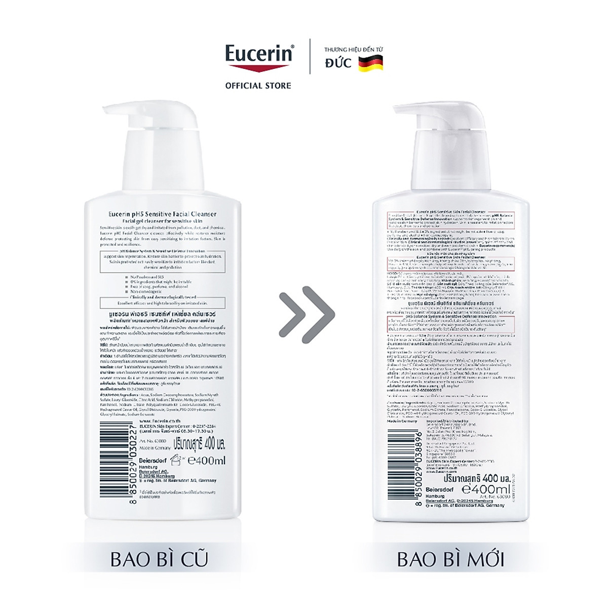 Sữa rửa mặt không gây kích ứng cho da nhạy cảm Eucerin pH5 Facial Cleanser 400ml
