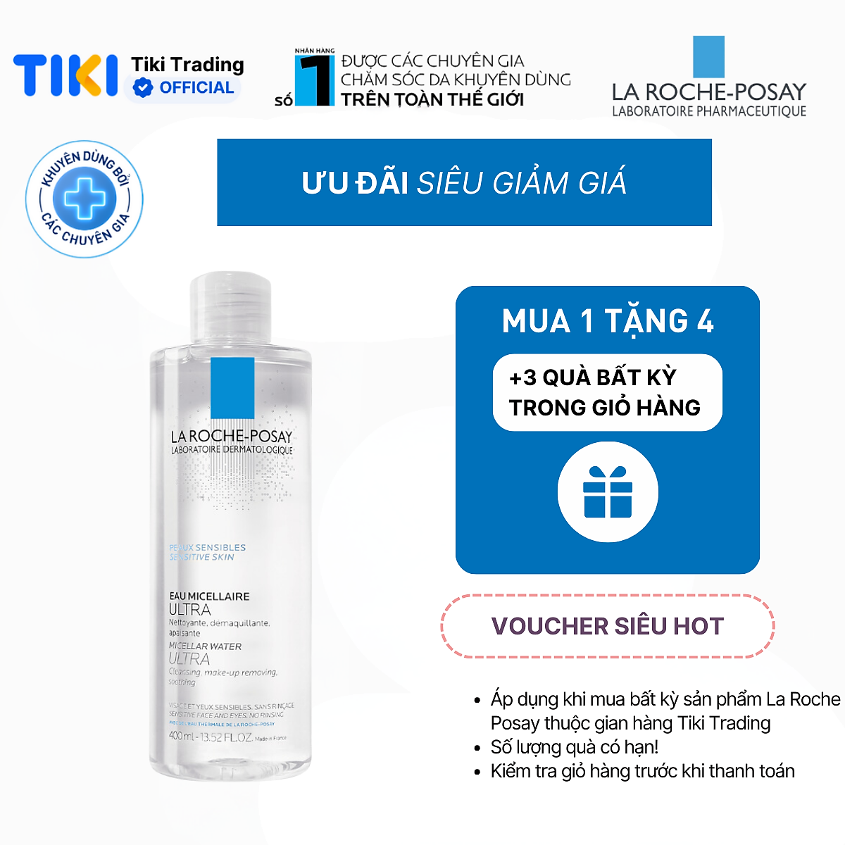 Nước làm sạch sâu và tẩy trang cho da nhạy cảm Micellar Water Ultra Sensitive Skin 400ml