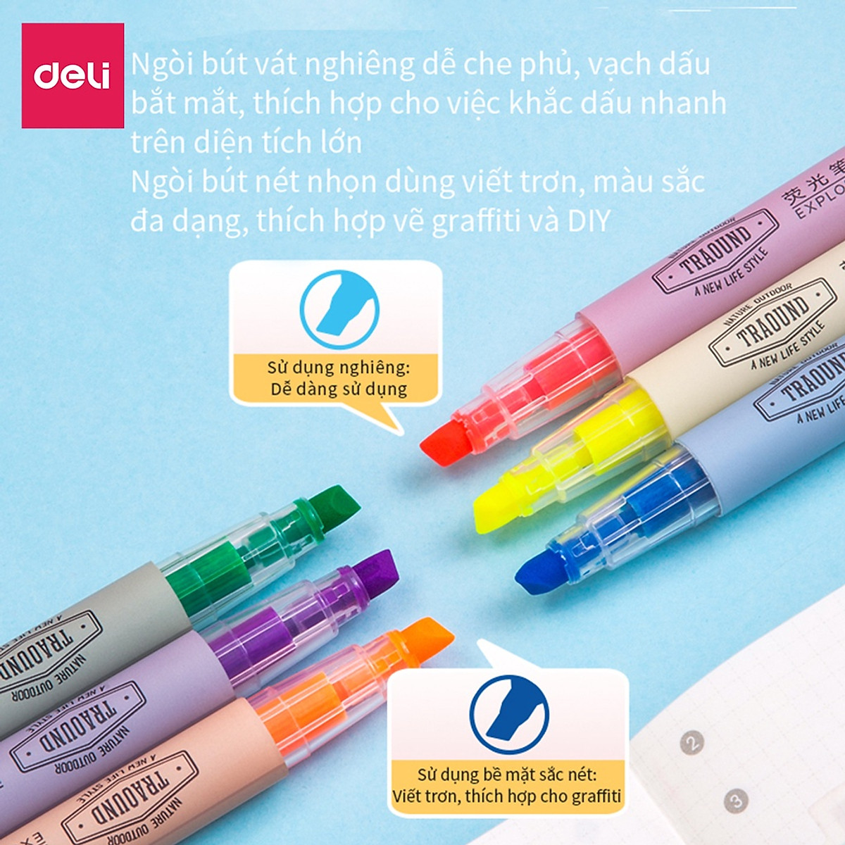 Bút dấu dòng dạ quang Deli – 6 chiếc/ hộp - S624