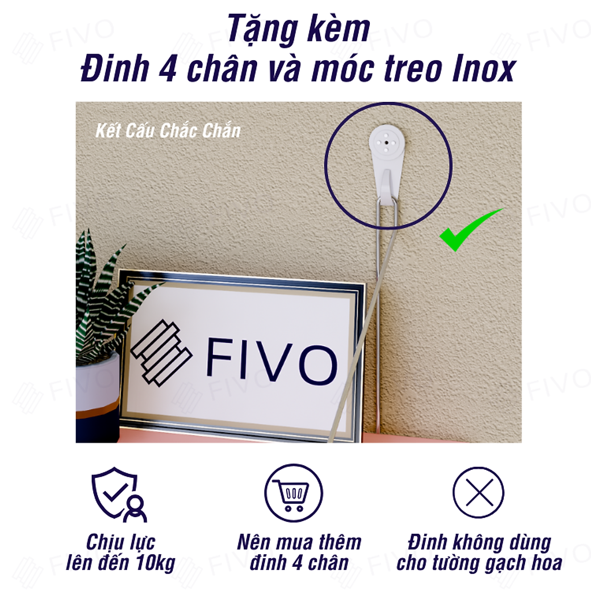 Giá Sách Treo Tường Trang Trí FIVO Mã FB40 Không Cần Khoan Tặng Kèm Đinh 4 Chân Chịu Lực Lên Đến 10KG Với Móc Inox Dễ Dàng Gắn Lên Tường