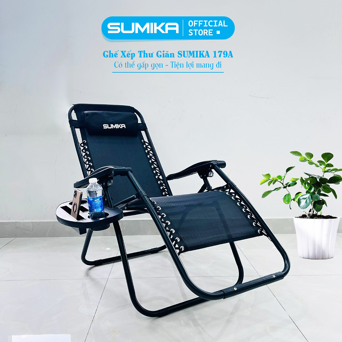 Ghế xếp thư giãn SUMIKA 179A - Khóa kim loại, khung thép tròn, tải trọng 200kg