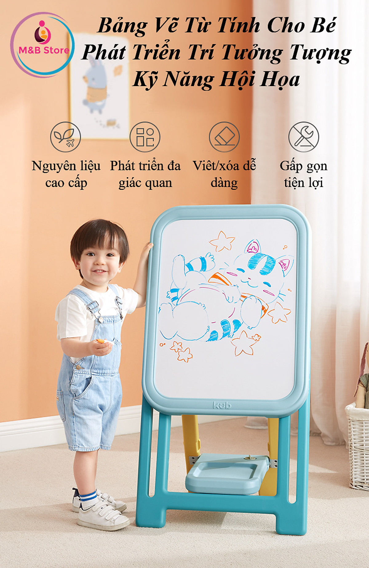 Bảng vẽ flipchart cho bé  Giá vẽ trẻ em 2 mặt chân chữ U