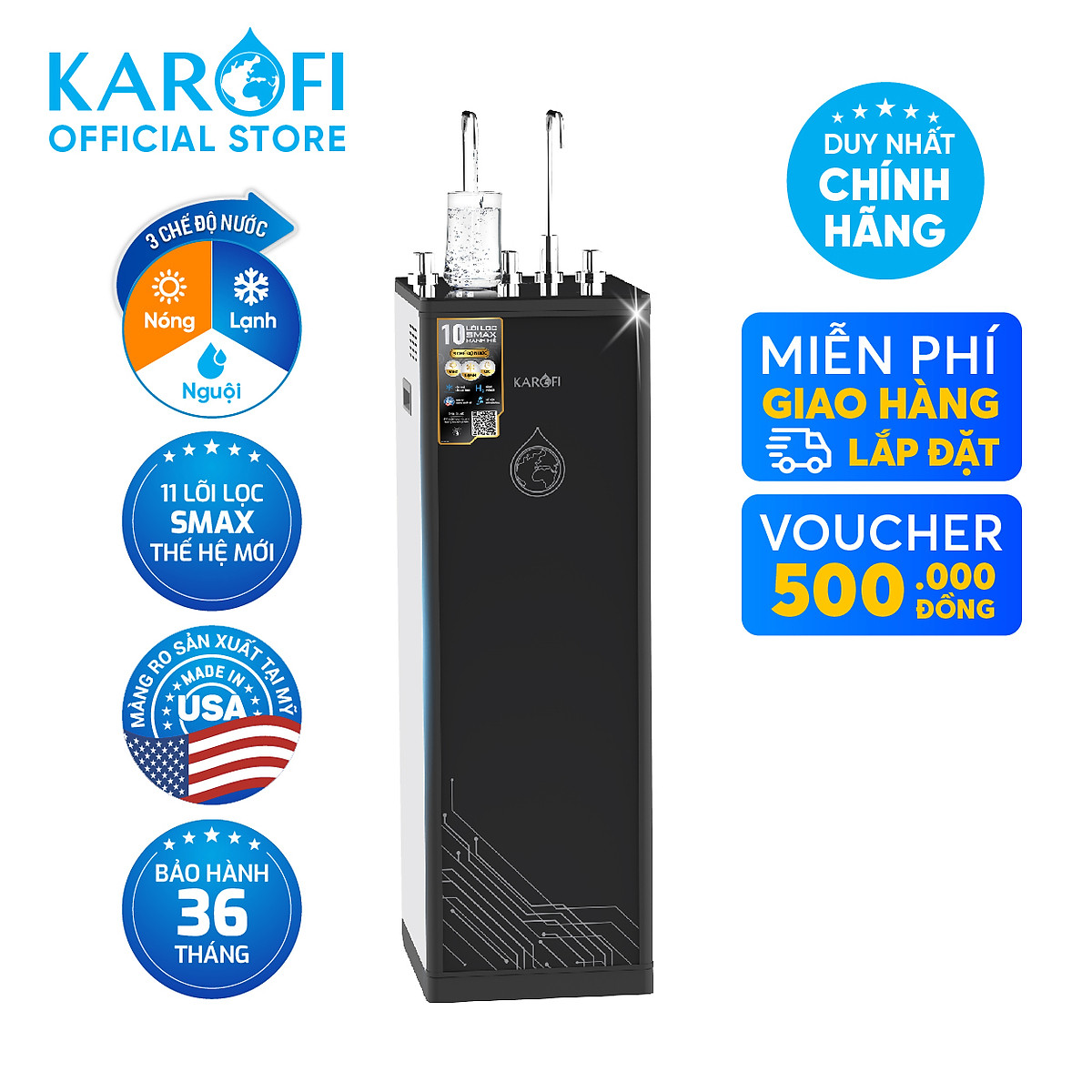 Máy lọc nước nóng lạnh Karofi KAD-R38 - Hàng chính hãng