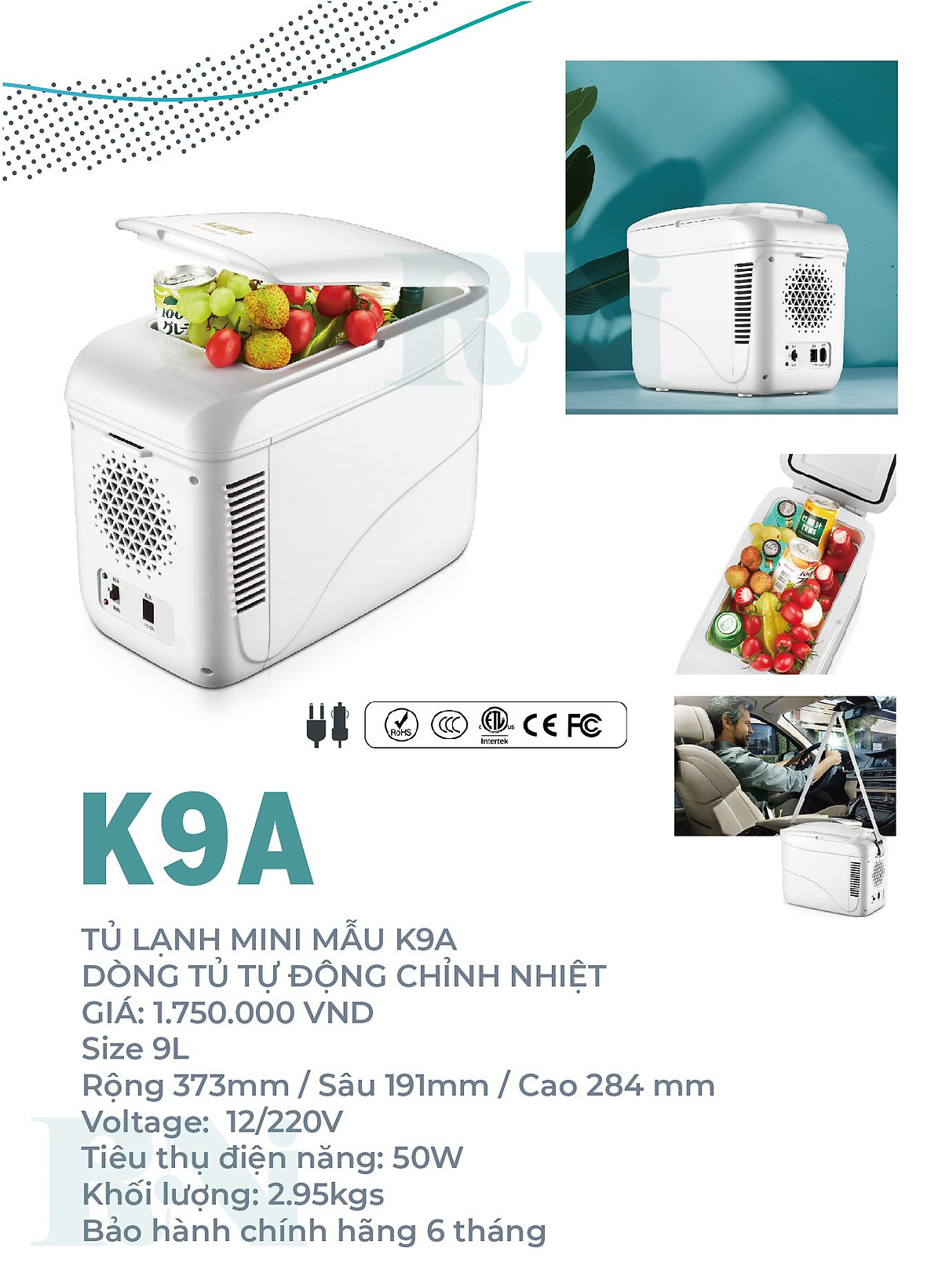 Tủ lạnh ô tô Kemin K9A - 9L Chính Hãng- Dùng ở nhà và ô tô - Hai chiều nóng lạnh