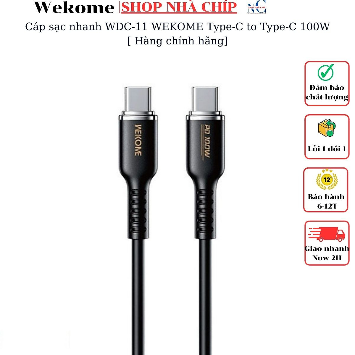 Cáp sạc nhanh WDC-11 WEKOME Type-C to Type-C 100W[ Hàng chính hãng]
