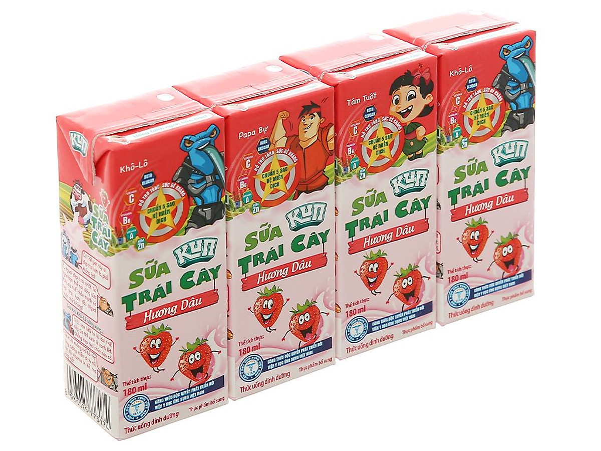 Thùng 48 Hộp Sữa Trái Cây KUN Hương Dâu 180ml/hộp(thẻ cào)