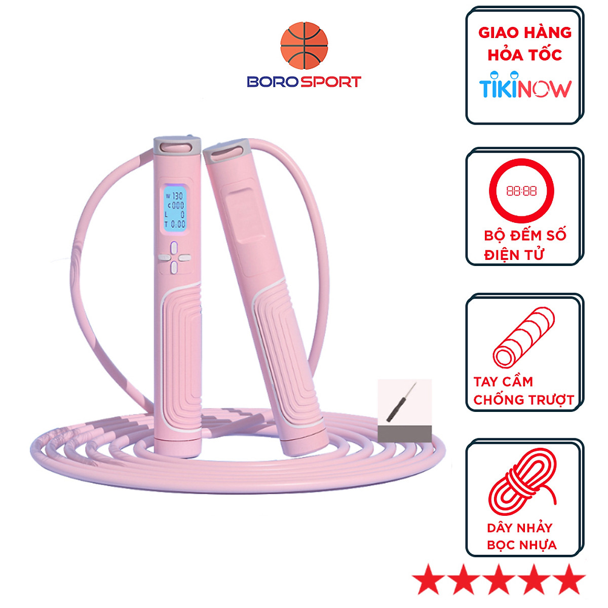 Dây nhảy thể dục điện tử đếm số vòng , calo , đếm ngược đồng hồ led hiển thị chính xác , dây PVC lõi thép Cleacco AT0117 - Hàng chính hãng BORO SPORT