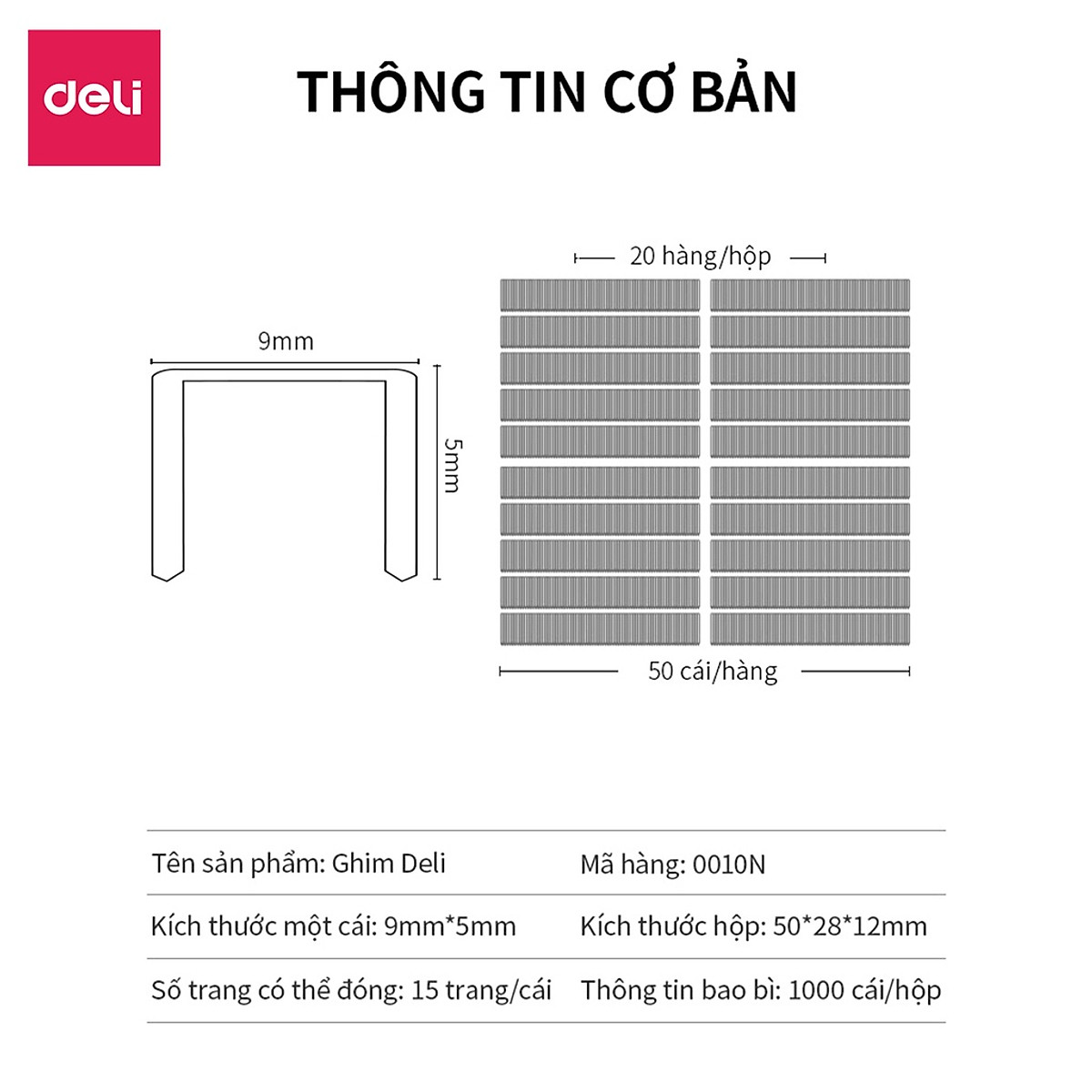 Ghim #10 Deli,1000 Cái/Hộp, 5 Hộp E0010N