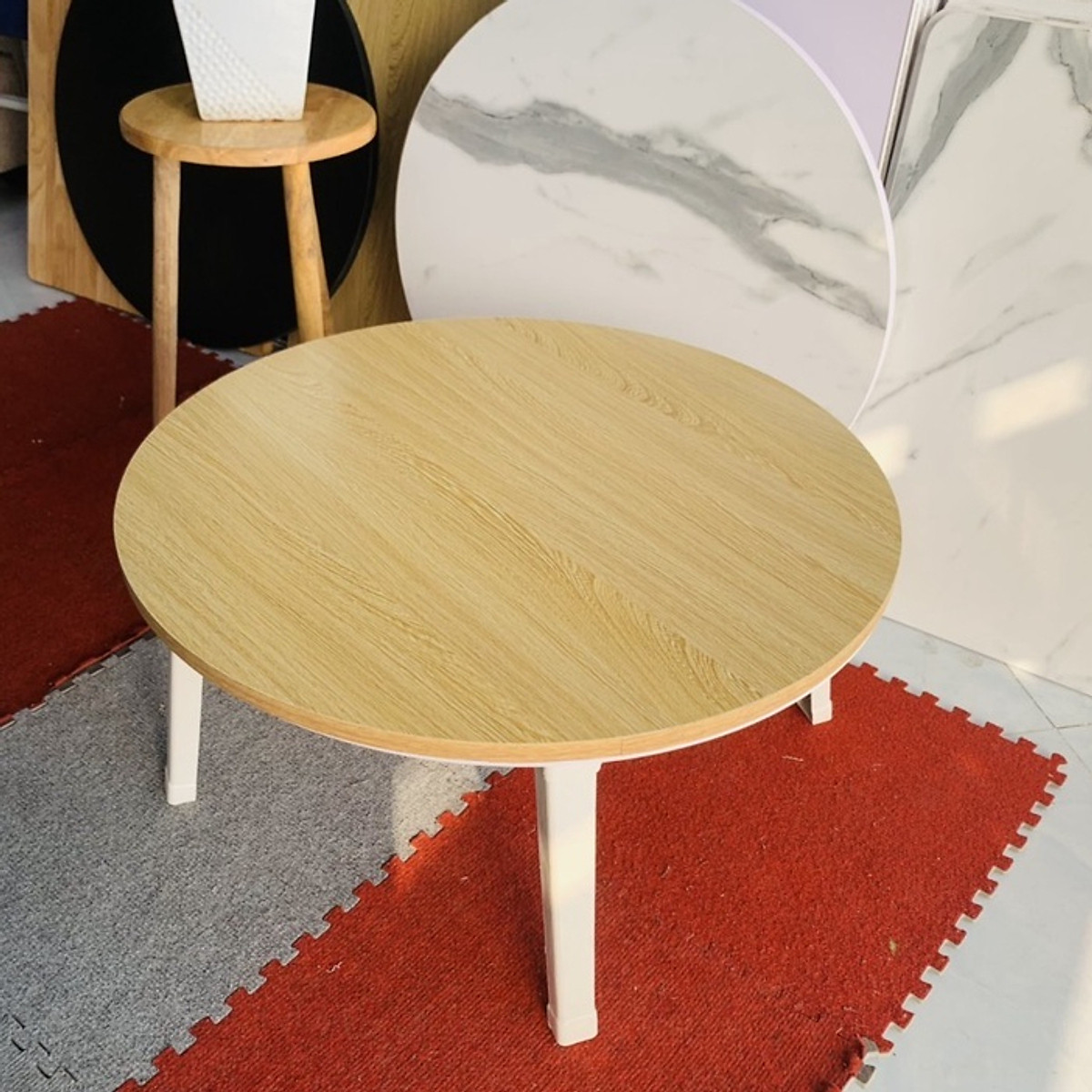 Bàn Tròn Mặt Gỗ MDF 60X60X30cm Chân Nhựa Chắc Chắn Làm Bàn Ăn, Bàn Làm Việc Đa Năng, Ngồi Học, Decor Phòng Siêu Đẹp