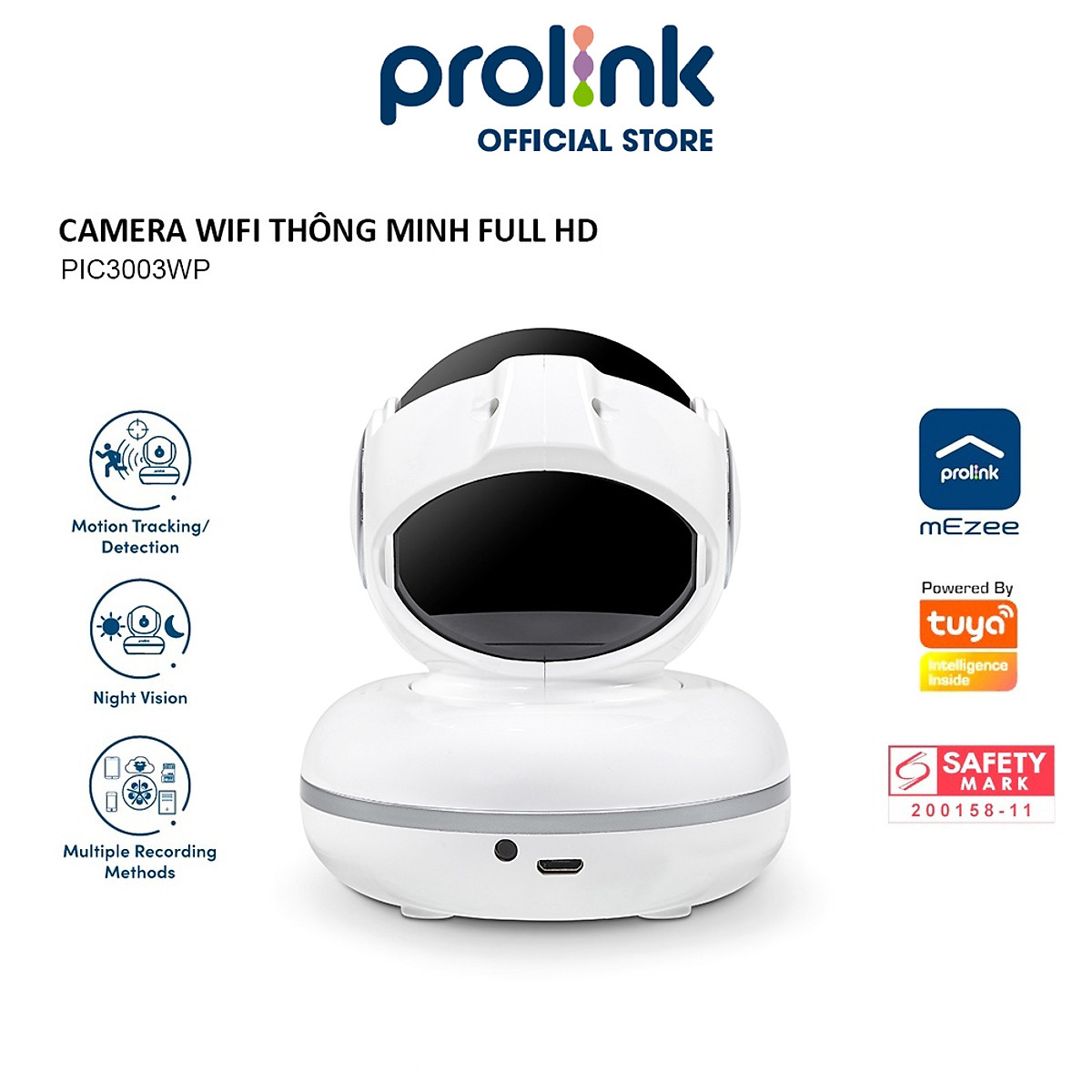 Camera Wifi PROLiNK PIC3003WP thông minh giá rẻ, siêu nét Full HD 1080P, góc nhìn rộng, âm thanh 2 chiều - Hàng chính hãng