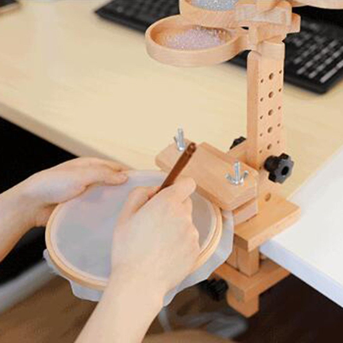 Cross Stitch Stitch Frame Embroidery Stand with 4 Bead Trays Sewing Portable Stable Adjustable