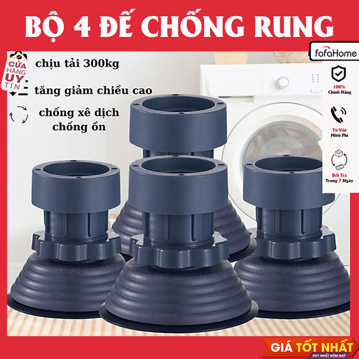 Bộ 4 Chân Kê, Đế Chống Rung Nâng Đỡ Máy Giặt Tủ Lạnh Đa Năng Điều Chỉnh Độ Cao Chống Rung Lắc