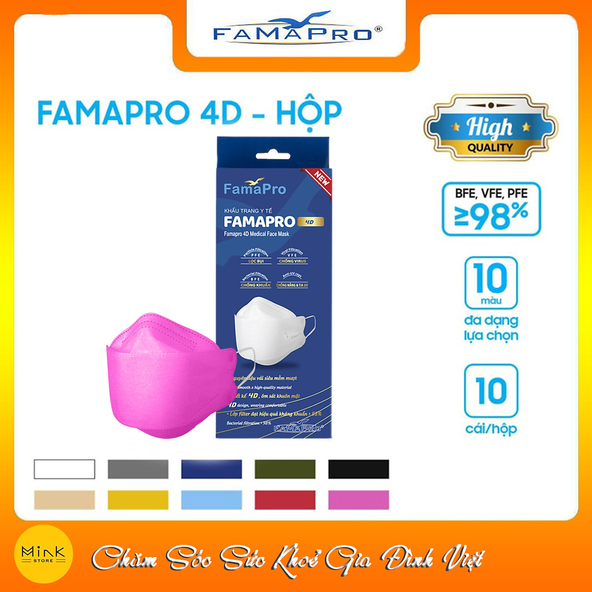 - Khẩu trang y tế kháng khuẩn cao cấp Famapro 4D tiêu chuẩn KF94 (10 cái/ hộp)