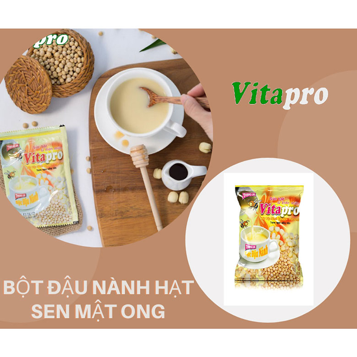 Bột Đậu Nành Hạt Sen Vitapro 350g, Sức Bật Từ Thiên Nhiên -Hàng Chính Hãng