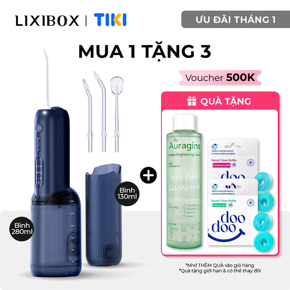 Máy Tăm Nước 2 Bình Thay Thế Halio UltraClean Express Hydro Floss Phiên Bản Nâng Cấp Dành Cho Răng Niềng