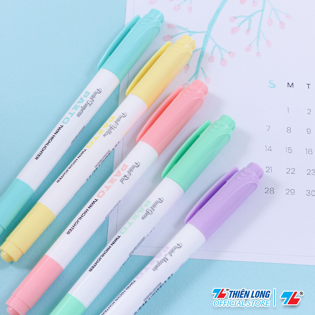 Bút dạ quang màu Pastel Thiên Long Pazto HL-016 - Bút dạ quang rửa được - Không để lại vết khi Photocopy (5 cây)